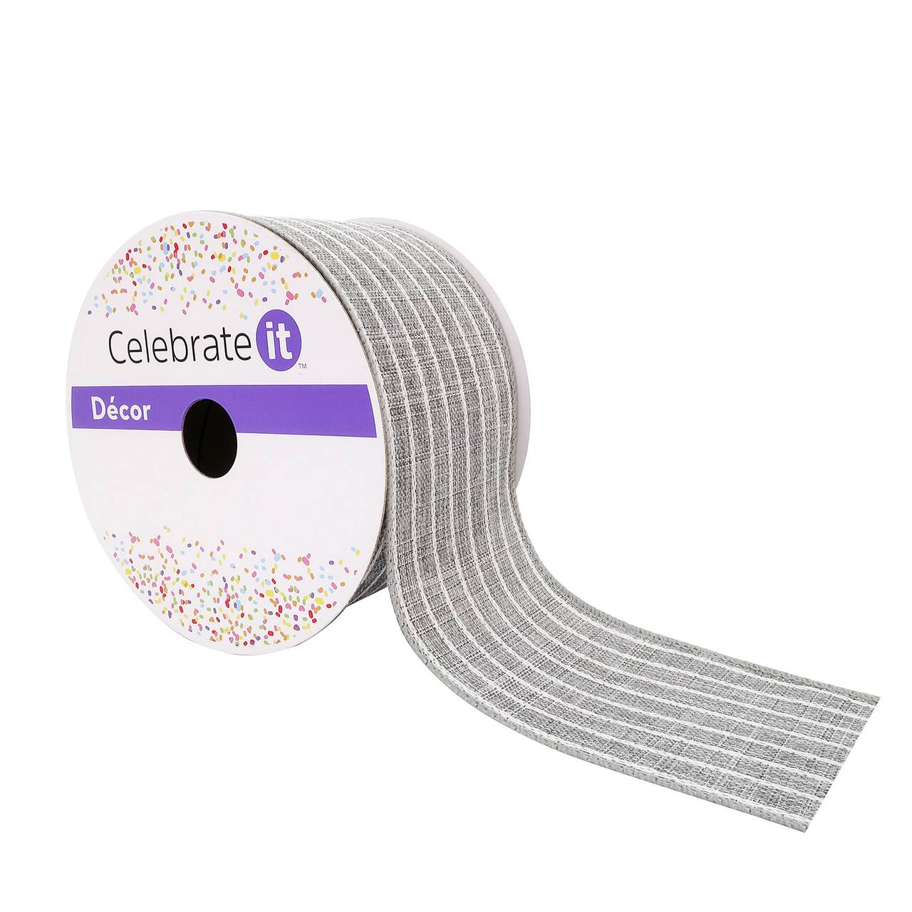 12 Pack: 2.5" x 25ft. Faux Linen Wired Pinstripe Ribbon by Celebrate It™ Décor